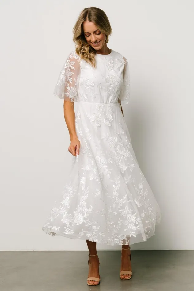 Baltic Born Embellished Sequin Women Arabella Embroidered Tulle Maxi Dress White