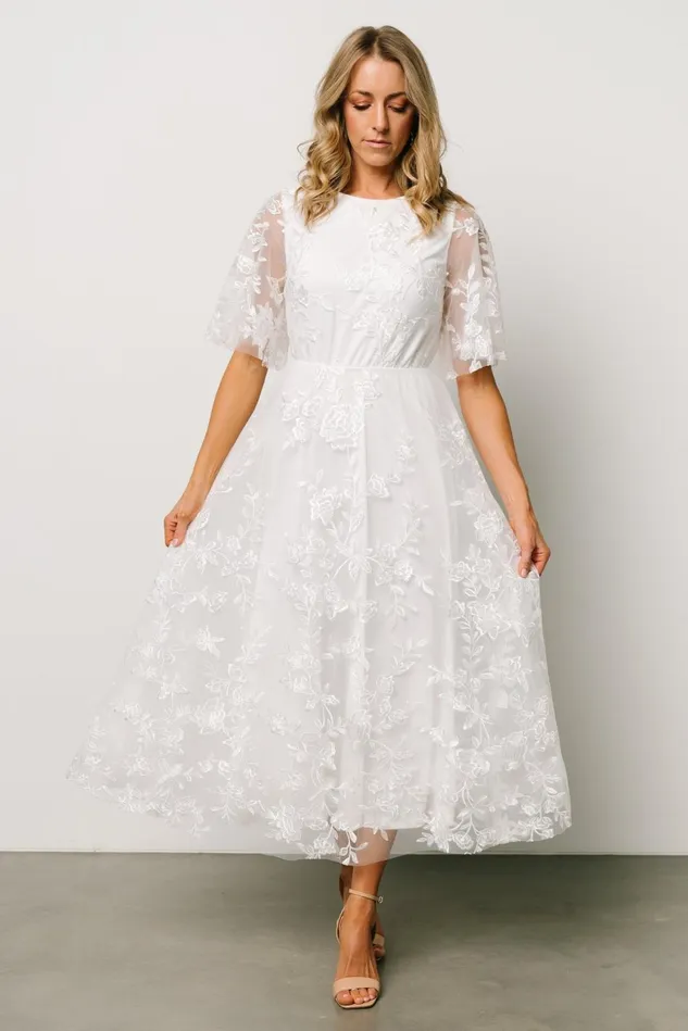 Baltic Born Embellished Sequin Women Arabella Embroidered Tulle Maxi Dress White