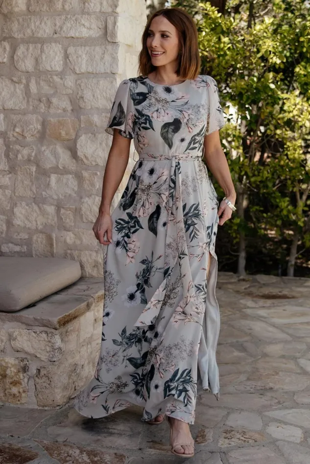 Baltic Born Mother Of The Bride Women Naomi Short Sleeve Maxi Dress Pale Blue Floral