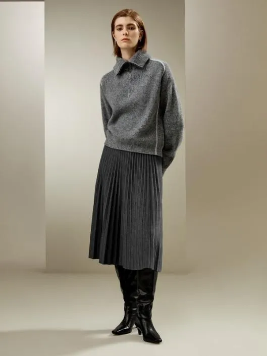 Cashmere Half ZipUp Ribbed Sweater Women Lilysilk Knitwear