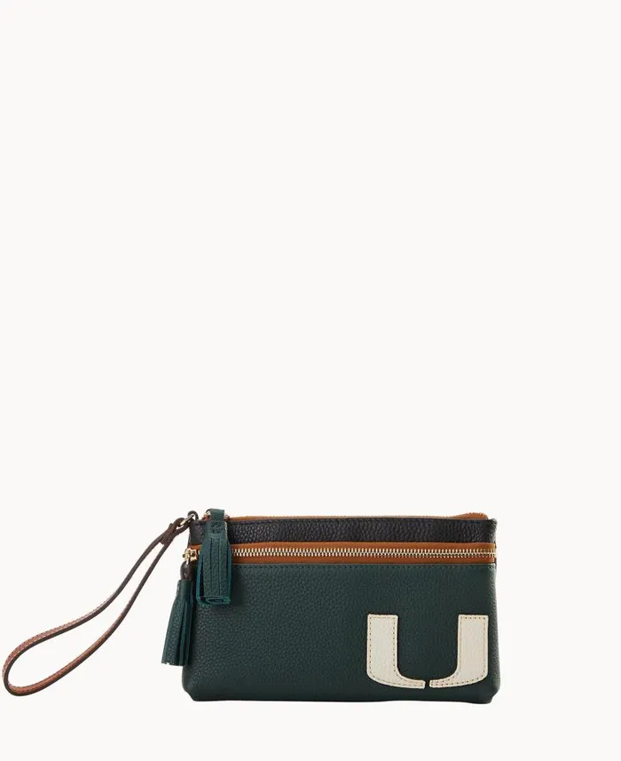 Collegiate University Of Miami Double Zip Wristlet University Of Miami ManWoman Dooney and Bourke Wallets