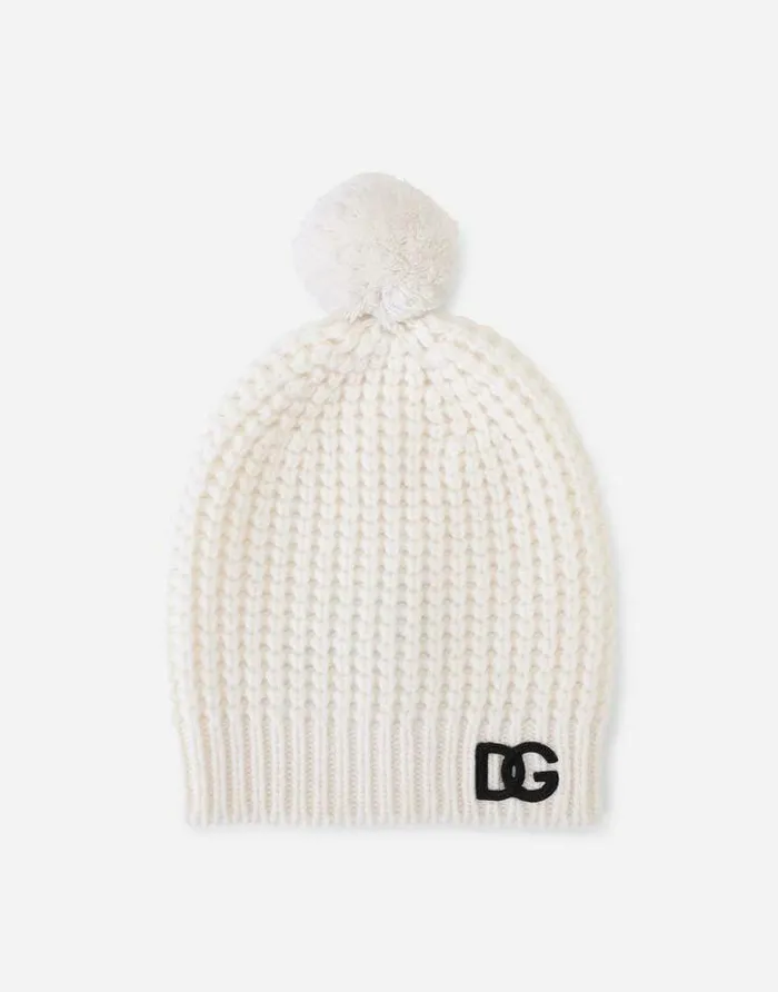 Dolce and Gabbana Accessories Children Basketweavestitch Hat With DG Logo Patch White