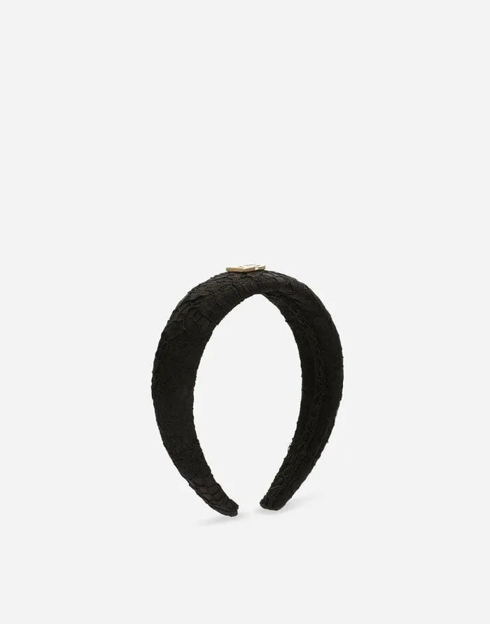 Dolce and Gabbana Accessories Children Cordonetto Lace Headband Black