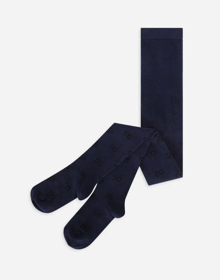Dolce and Gabbana Accessories Children Cotton Jersey Tights With The DG Logo Inlay Multicolor