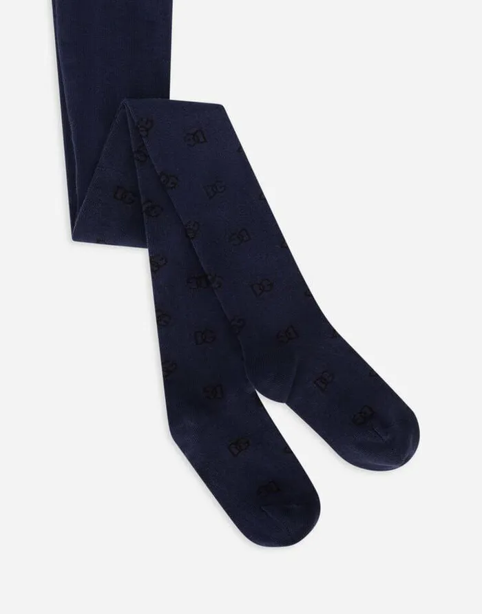 Dolce and Gabbana Accessories Children Cotton Jersey Tights With The DG Logo Inlay Multicolor