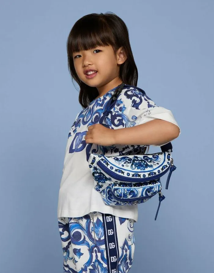 Dolce and Gabbana Accessories Children Majolicaprint Nylon Belt Bag Multicolor