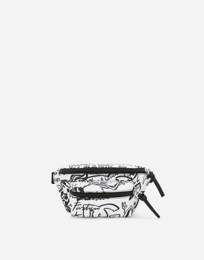 Dolce and Gabbana Accessories Children Nylon Belt Bag With Graffiti Print Multicolor