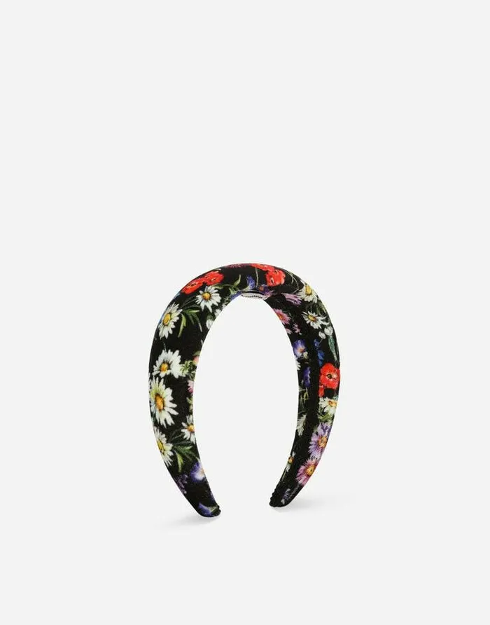 Dolce and Gabbana Accessories Children Velvet Hairband With Meadow Flower Print Multicolor