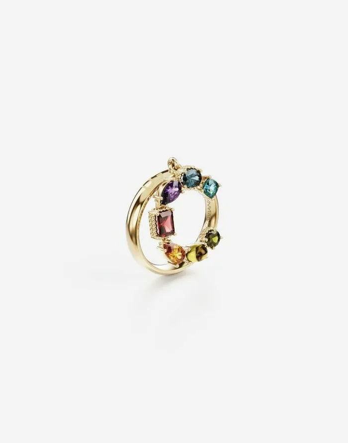 Dolce and Gabbana Alphabet Collection Women Rainbow Alphabet C Ring In Yellow Gold With Multicolor Fine Gems Gold Dolce and Gabbana Alphabet Collection Women Rainbow Alphabet C Ring In Yellow Gold With Multicolor Fine Gems Gold
