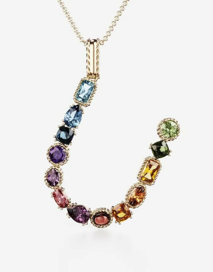 Dolce and Gabbana Alphabet Collection Women Rainbow Alphabet U Pendant In Yellow Gold With Multicolor Fine Gems Gold Dolce and Gabbana Alphabet Collection Women Rainbow Alphabet U Pendant In Yellow Gold With Multicolor Fine Gems Gold