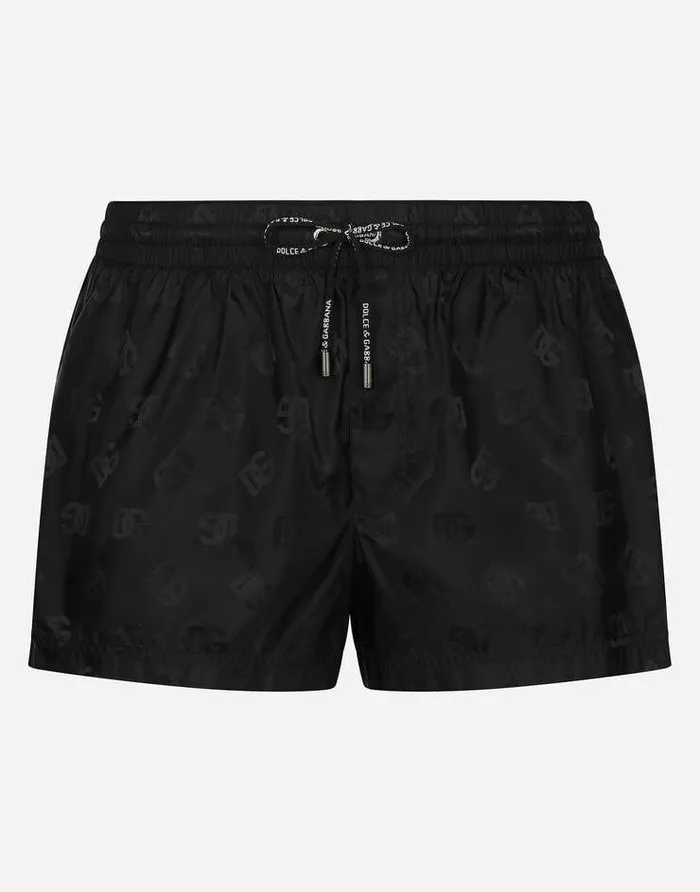 Dolce and Gabbana Beachwear Men Short Swim Trunks With Jacquard DG Monogram Black