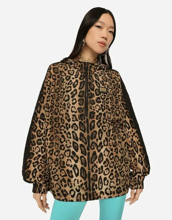 Dolce and Gabbana Coats And Jackets Women Leopardprint Nylon Anorak Multicolor