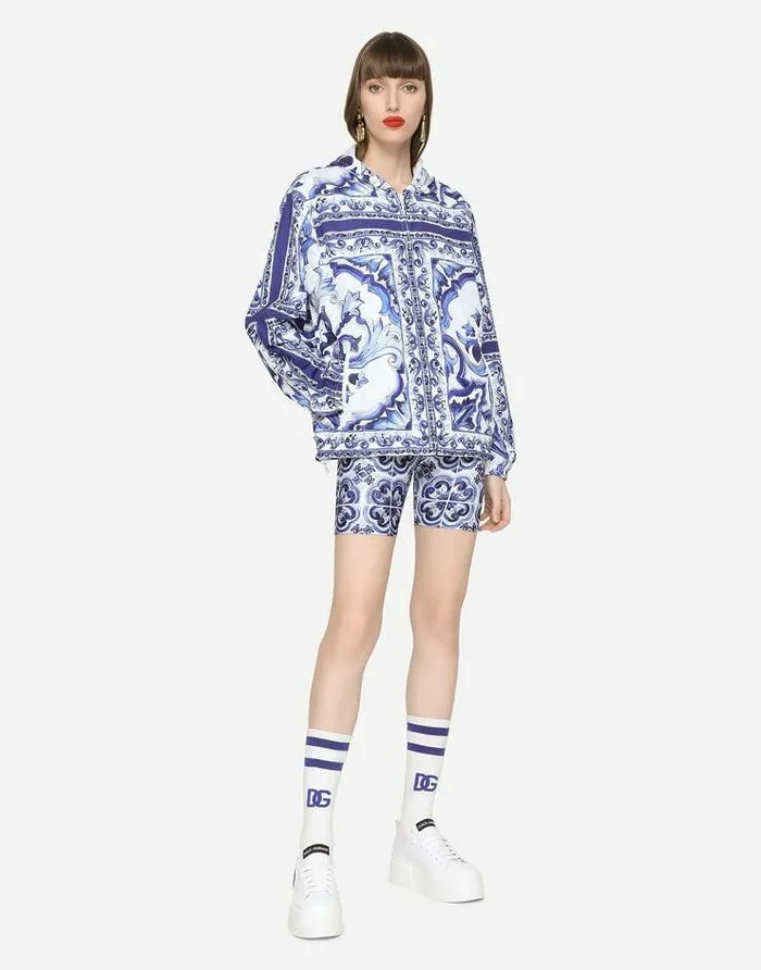 Dolce and Gabbana Coats And Jackets Women Majolicaprint Windbreaker With Hood Multicolor