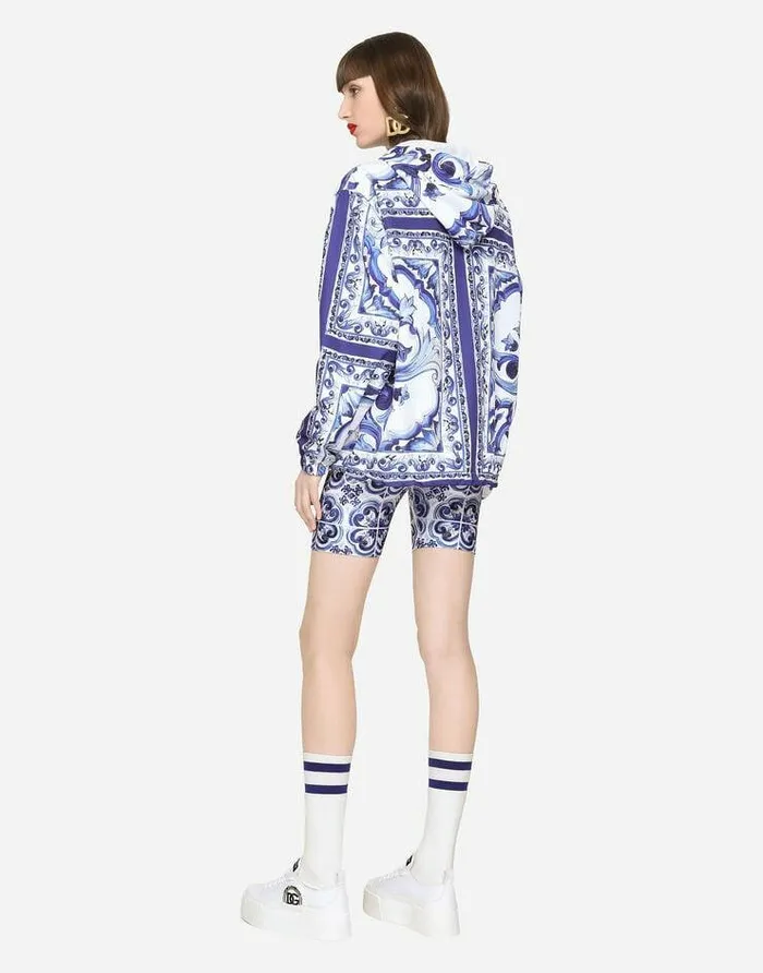 Dolce and Gabbana Coats And Jackets Women Majolicaprint Windbreaker With Hood Multicolor