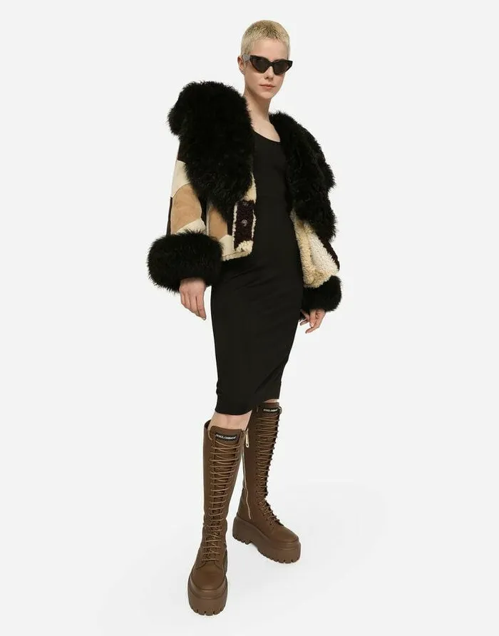 Dolce and Gabbana Coats And Jackets Women Short Heavy Jacket In Sheepskin Patchwork Multicolor