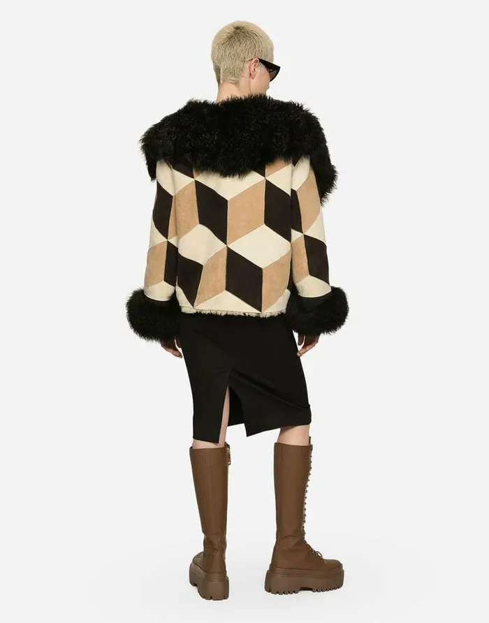 Dolce and Gabbana Coats And Jackets Women Short Heavy Jacket In Sheepskin Patchwork Multicolor