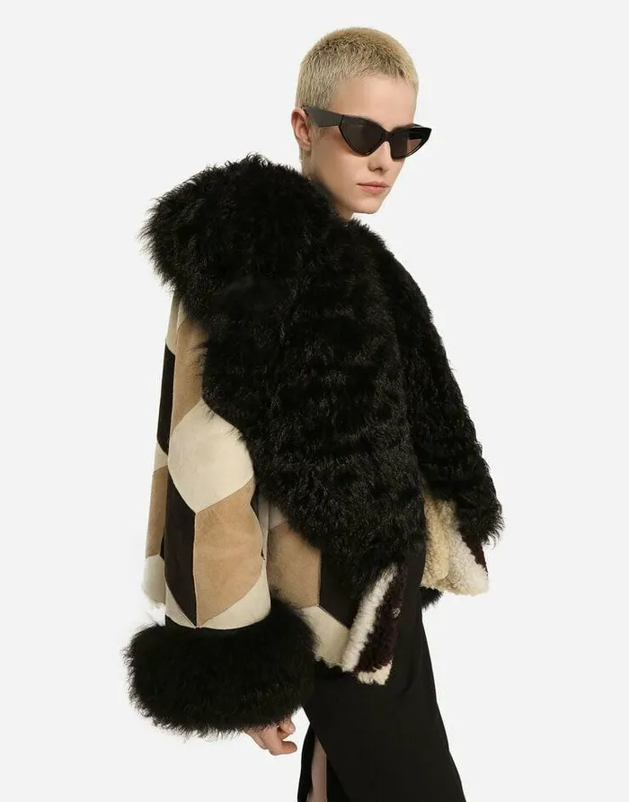 Dolce and Gabbana Coats And Jackets Women Short Heavy Jacket In Sheepskin Patchwork Multicolor