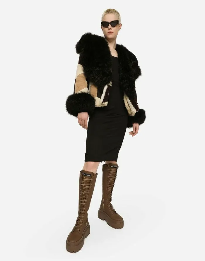 Dolce and Gabbana Coats And Jackets Women Short Heavy Jacket In Sheepskin Patchwork Multicolor