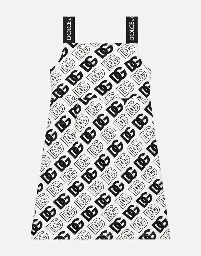 Dolce and Gabbana Dresses Children Interlock Midi Dress With DG Logo Print Multicolor