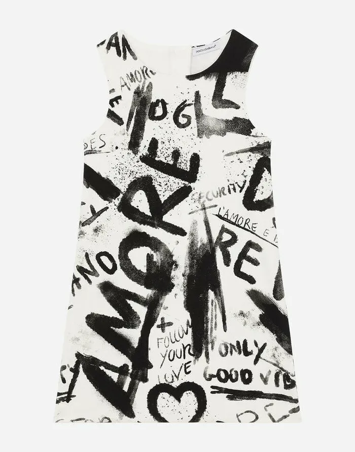 Dolce and Gabbana Dresses Children Short Interlock Dress With Graffiti Print Multicolor