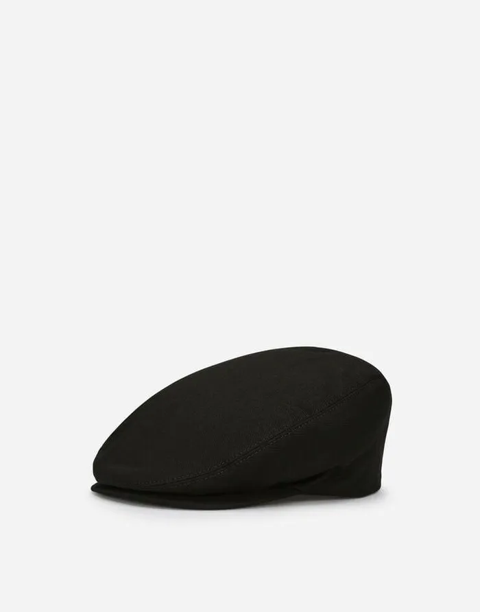 Dolce and Gabbana Hats And Gloves Men Cotton Twill Flat Cap With Logo Tag Black
