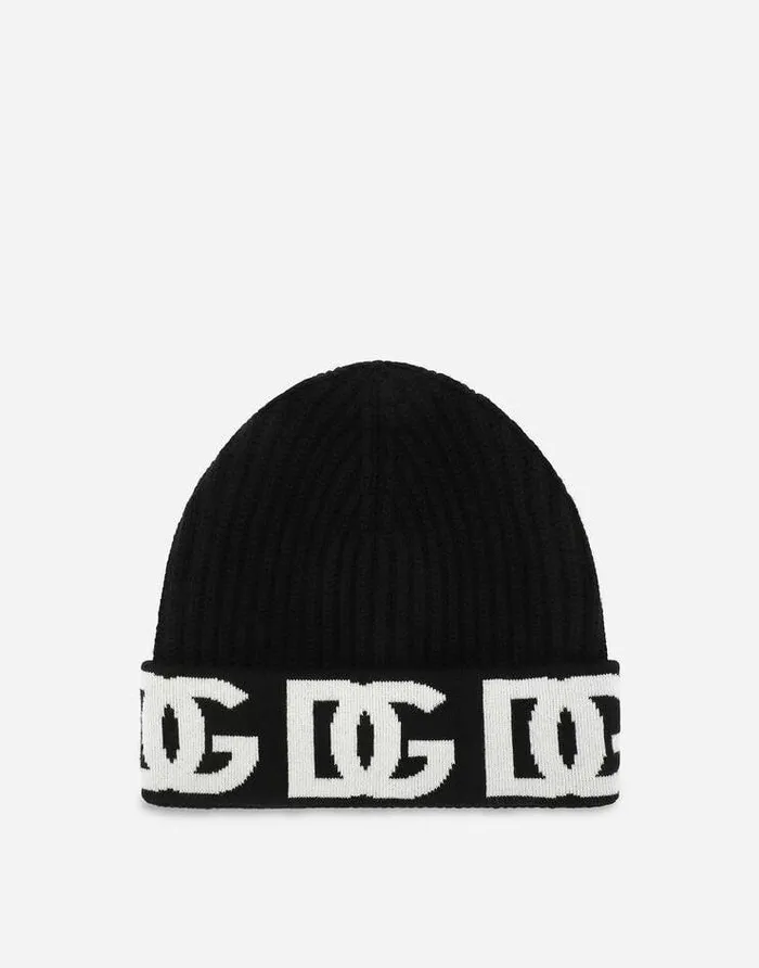 Dolce and Gabbana Hats And Gloves Women Cashmere Hat With Jacquard DG Logo Multicolor