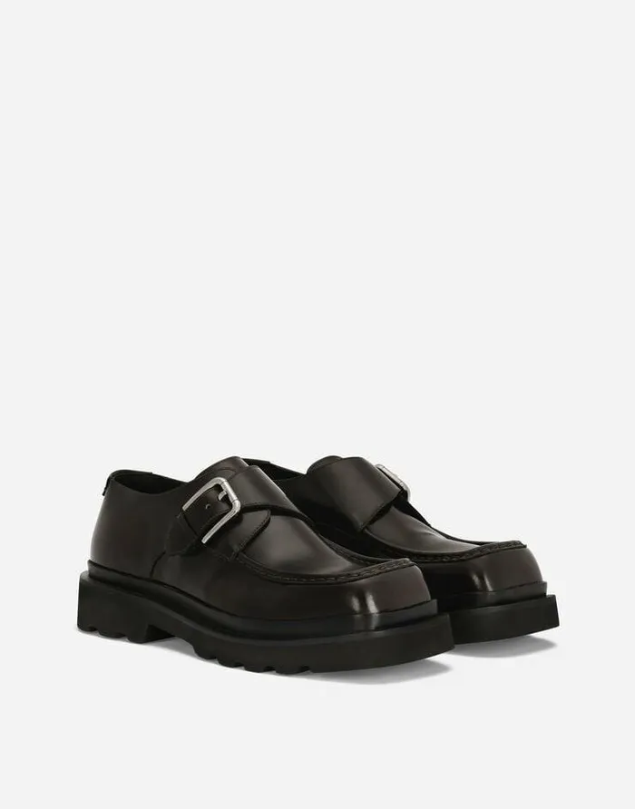 Dolce and Gabbana Loafers And Moccasins Men Brushed Calfskin Monkstrap Shoes Brown