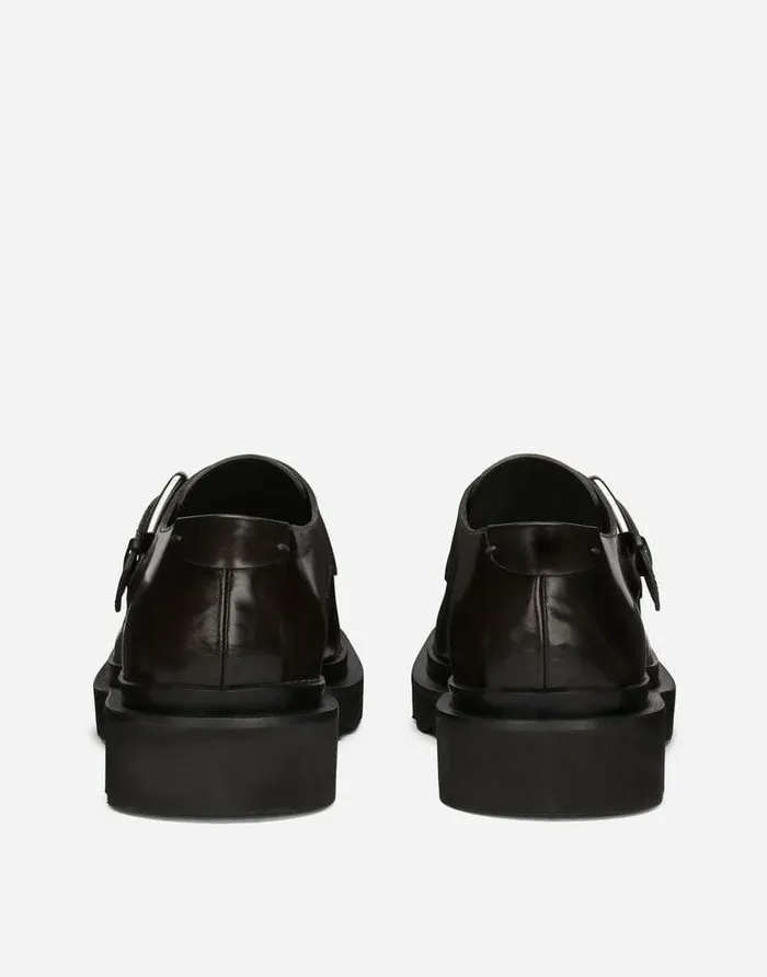 Dolce and Gabbana Loafers And Moccasins Men Brushed Calfskin Monkstrap Shoes Brown