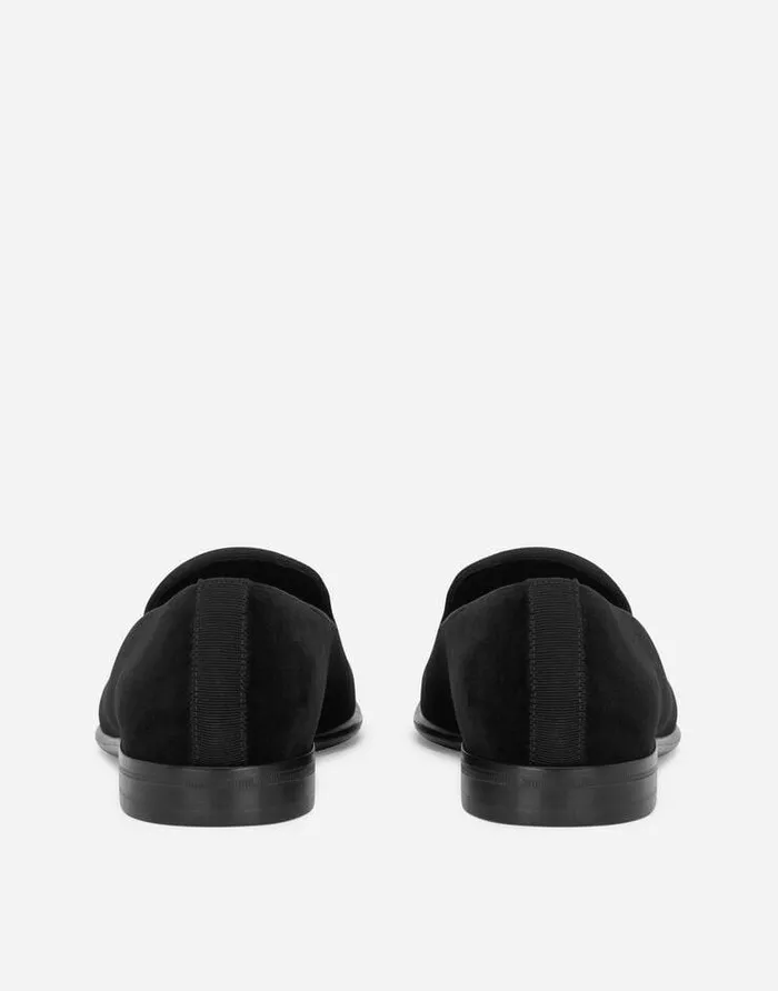 Dolce and Gabbana Loafers And Moccasins Men Velvet Slippers With Coat Of Arms Embroidery Multicolor