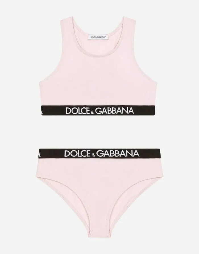 Dolce and Gabbana Nightwear Children Jersey Underwear Set With Branded Elastic Pink