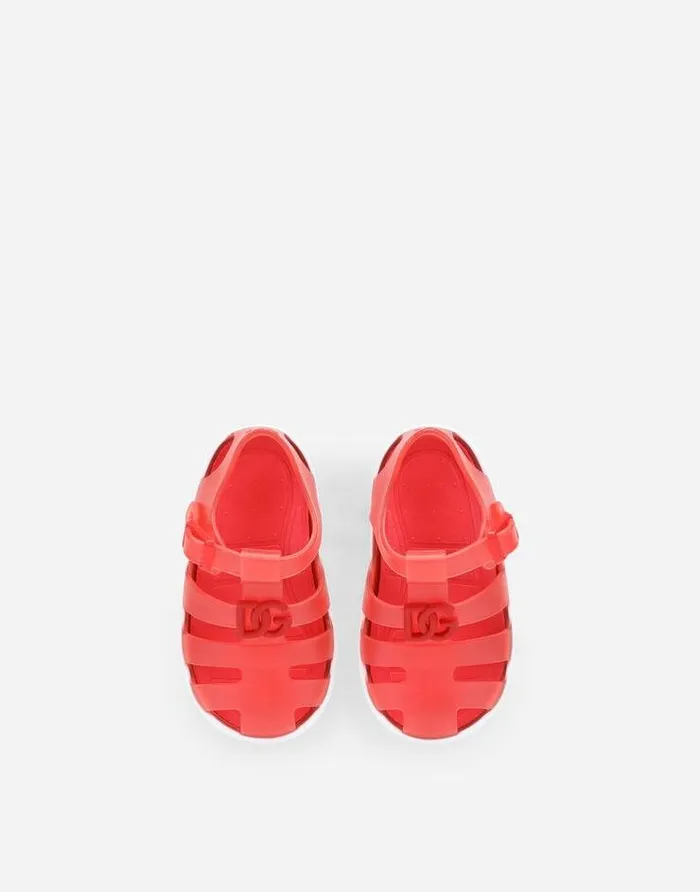 Dolce and Gabbana Shoes For First Steps 1926 Children Rubber Sandals With DG Logo Red