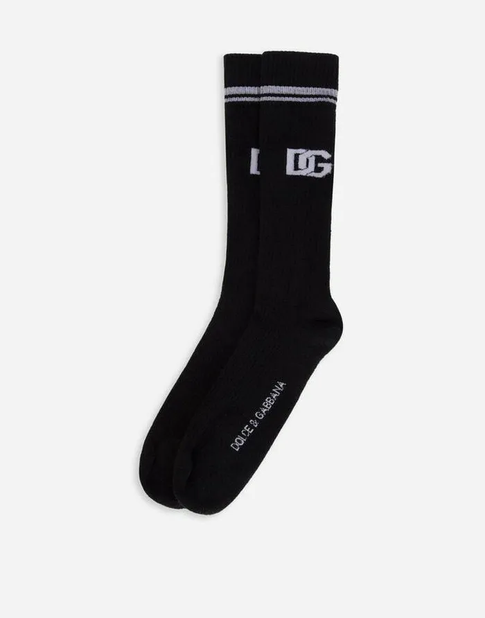Dolce and Gabbana Socks Men Stretch Cotton Socks With Jacquard DG Logo Multicolor