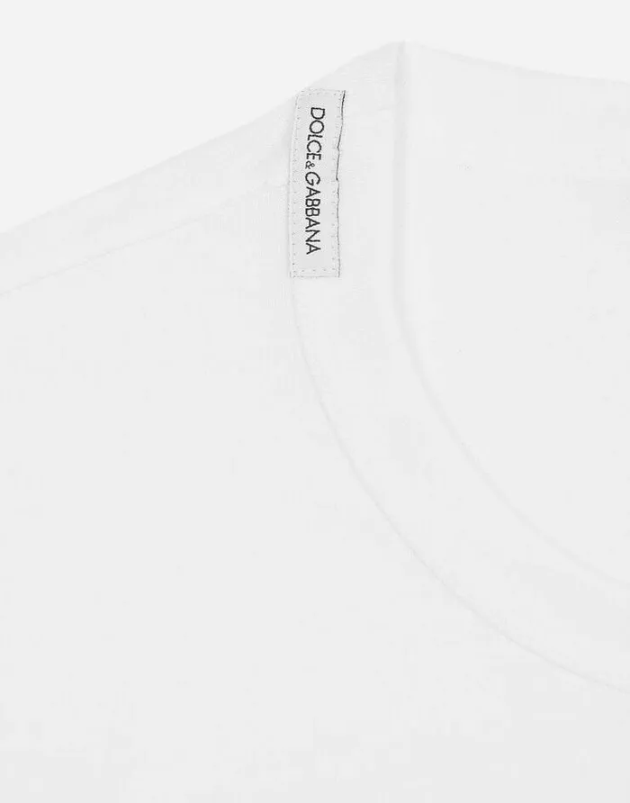 Dolce and Gabbana TShirts And Polos Men Cotton Tshirt With DG Patch White Dolce and Gabbana TShirts And Polos Men Cotton Tshirt With DG Patch White