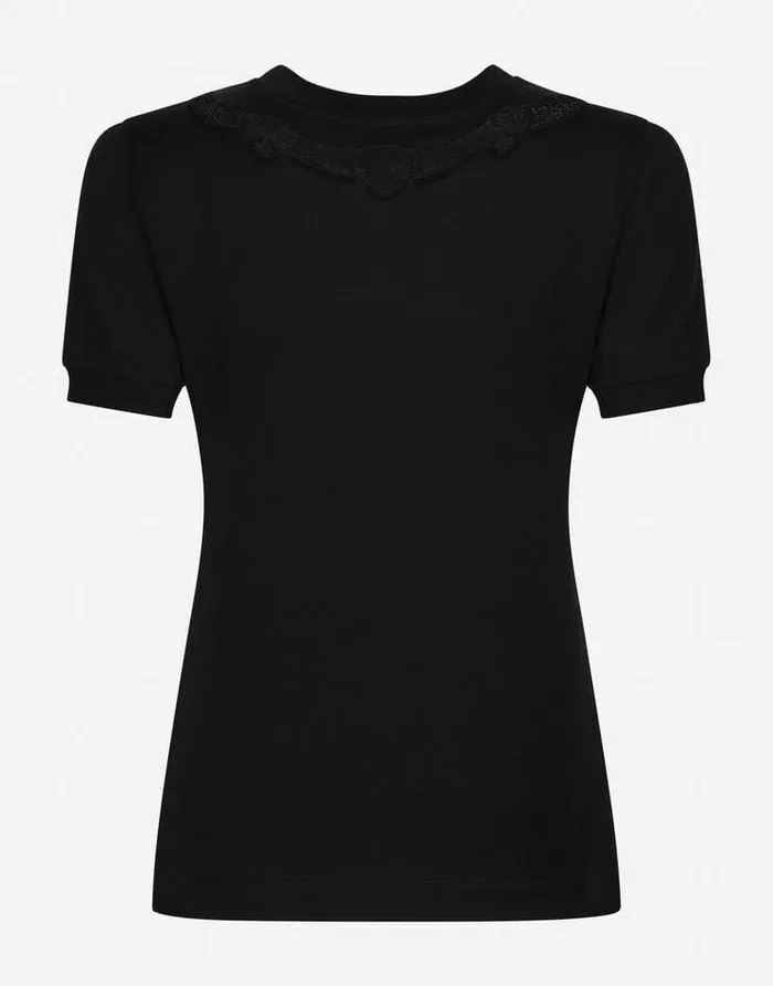 Dolce and Gabbana TShirts And Sweatshirts Women Jersey Tshirt With DG Logo And Lace Inserts Black Dolce and Gabbana TShirts And Sweatshirts Women Jersey Tshirt With DG Logo And Lace Inserts Black