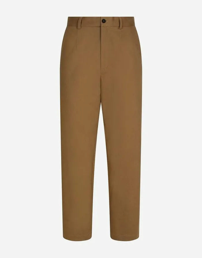 Dolce and Gabbana Trousers And Shorts Men Stretch Drill Pants With Logo Label Grey