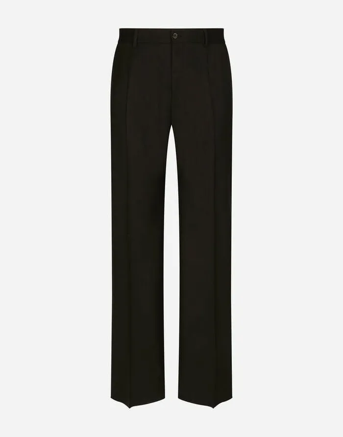 Dolce and Gabbana Trousers And Shorts Men Stretch Wool Twill Pants With Wide Leg Black
