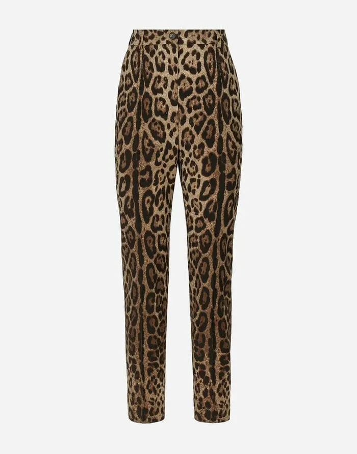 Dolce and Gabbana Trousers And Shorts Women Highwaisted Pants In Leopardprint Wool Animal Print
