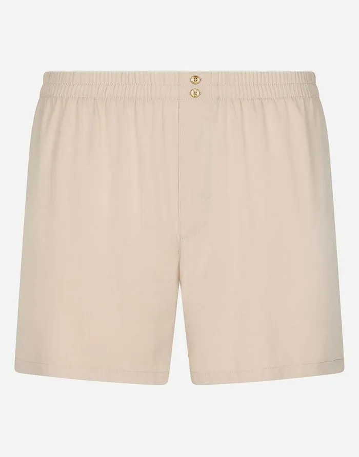 Dolce and Gabbana Underwear And Loungewear Men Stretch Silk Shorts With Logo Label Beige