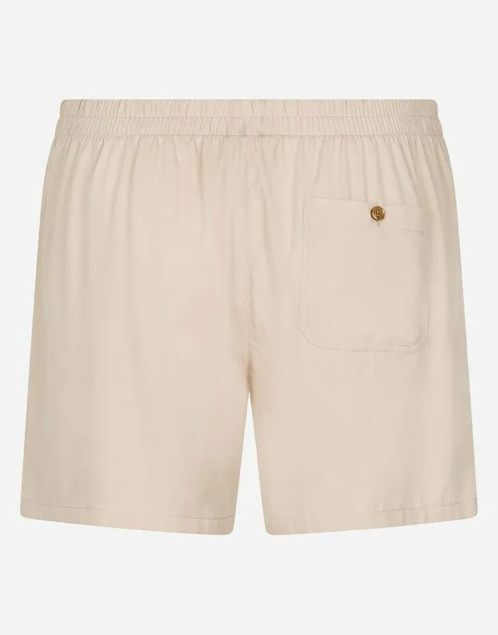 Dolce and Gabbana Underwear And Loungewear Men Stretch Silk Shorts With Logo Label Beige