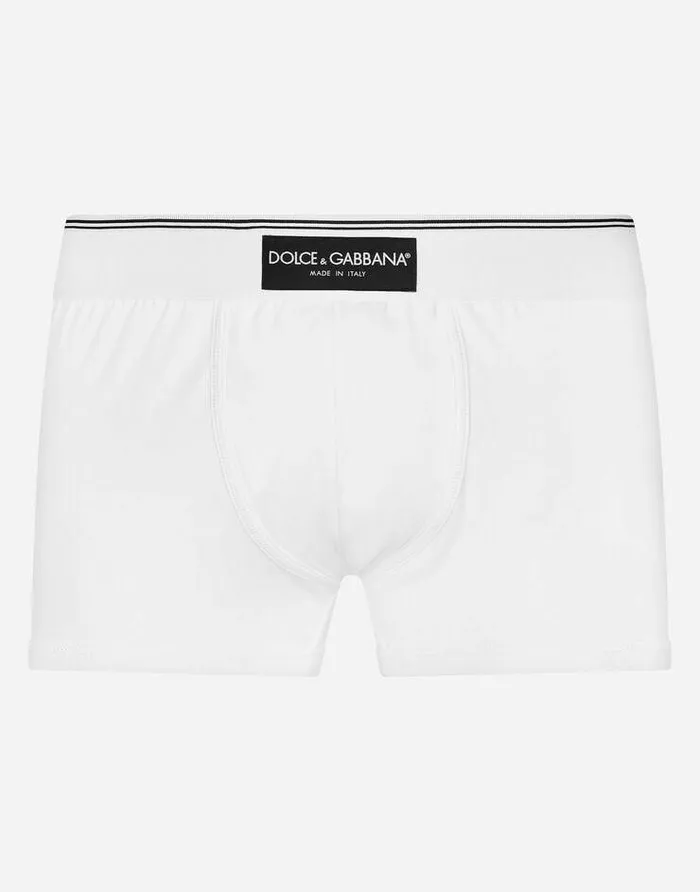 Dolce and Gabbana Underwear And Loungewear Men Twowaystretch Jersey Boxers With Patch White