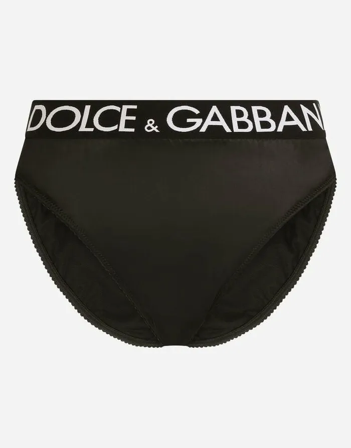 Dolce and Gabbana Underwear Women Highwaisted Satin Briefs With Branded Elastic Black
