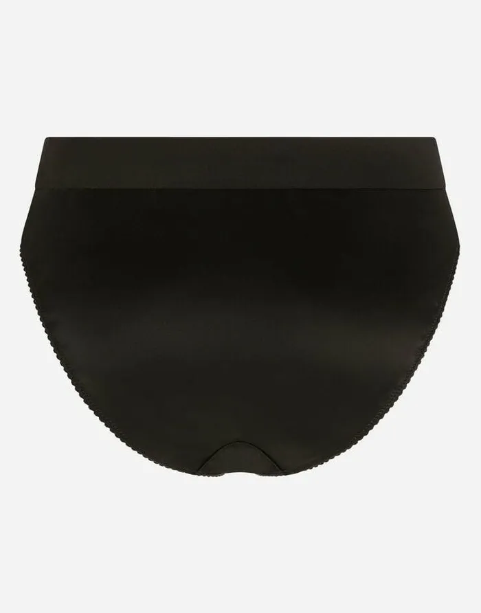 Dolce and Gabbana Underwear Women Highwaisted Satin Briefs With Branded Elastic Black