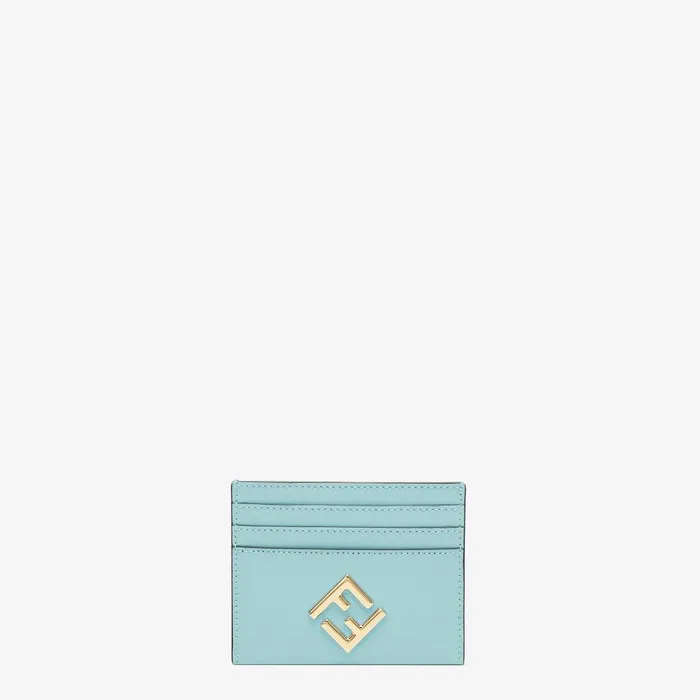 Fendi Card Holders FF Diamonds Card Case Light Blue Leather Flat Card Holder 8211 Women