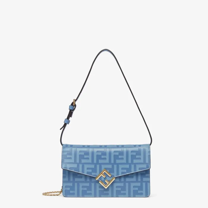 Fendi Wallets On Chain FF Diamonds Wallet On Chain Light Blue Leather Wallet 8211 Women