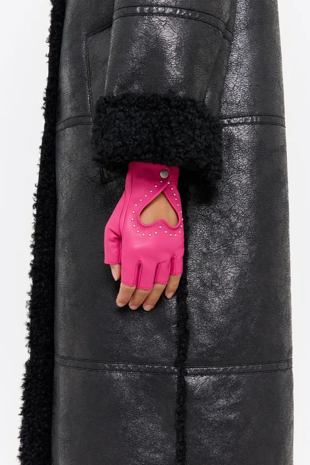 Fuchsia Leather Heart Mittens Fuchsia Women Bimba Y Lola Gloves