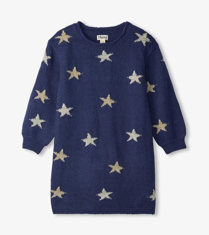 Girls Blue Starlight Sweater Dress Hatley