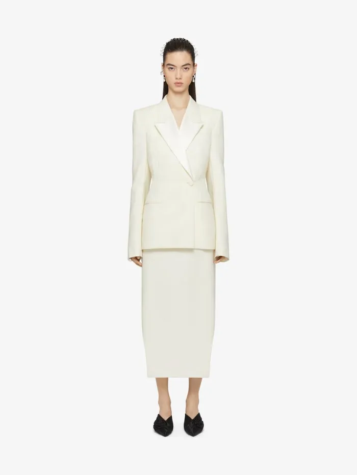 Givenchy Slim Fit Jacket In Wool And Mohair With Satin Collar Ecru Women Coats and Jackets