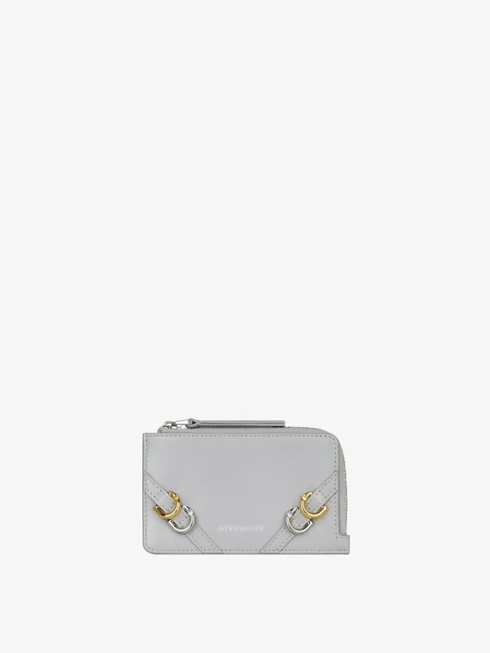 Givenchy Voyou Zipped Card Holder In Leather Light Grey Women Wallets and Card Holders