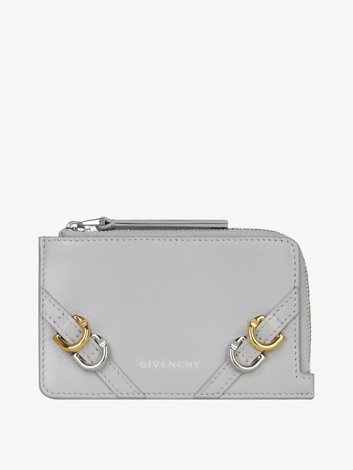 Givenchy Voyou Zipped Card Holder In Leather Light Grey Women Wallets and Card Holders