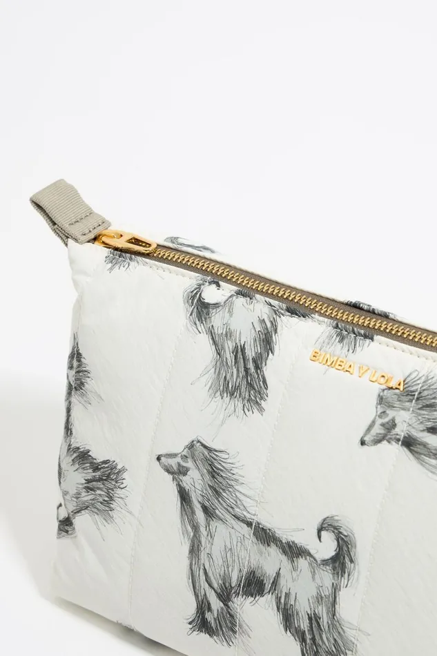 Large Gray Pencil Greyhound Print Nylon Trapezium Makeup Case Galgo Lapiz Grey Women Bimba Y Lola Vanity Pouches